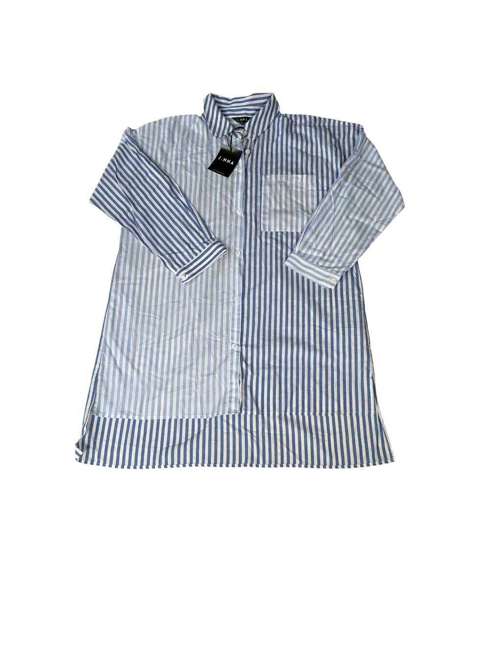 J.NNA Shirt Dress Size Large Blue White Stripe with Pockets